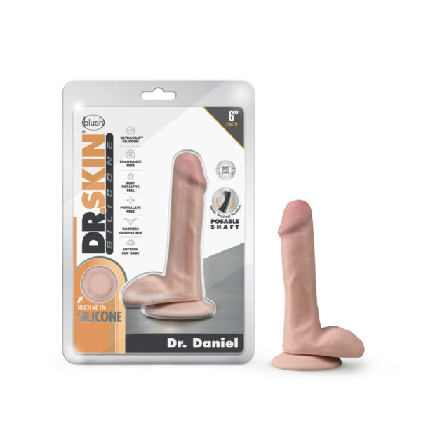 819835023814 Dr. Skin Silicone Dr. Daniel 6" Dildo With Suction Cup Vanilla