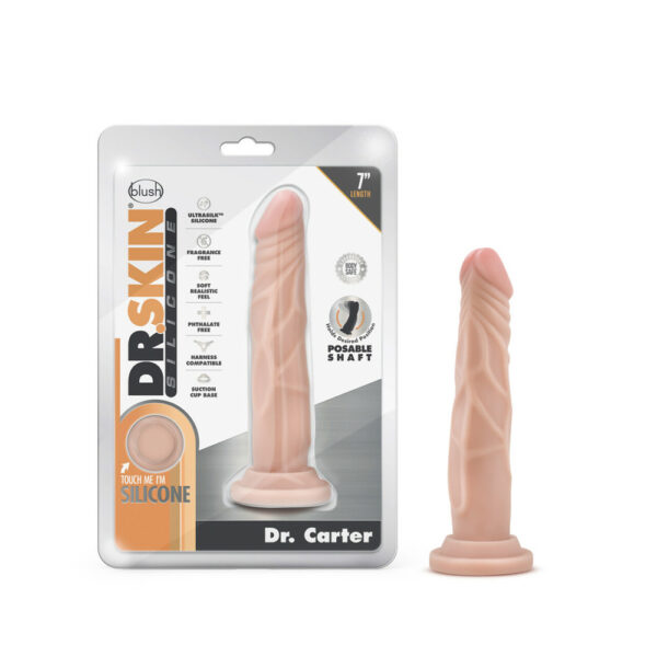 819835023821 Dr. Skin Silicone Dr. Carter 7" Dong With Suction Cup Vanilla