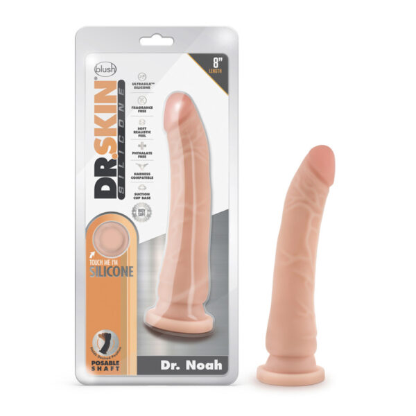 819835023869 Dr. Skin Silicone Dr. Noah 8" Dong With Suction Cup Vanilla