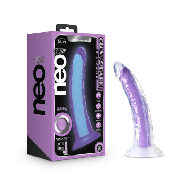 819835024118 Neo Elite Glow In The Dark Light 7" Silicone Dual Density Dildo Neon Purple