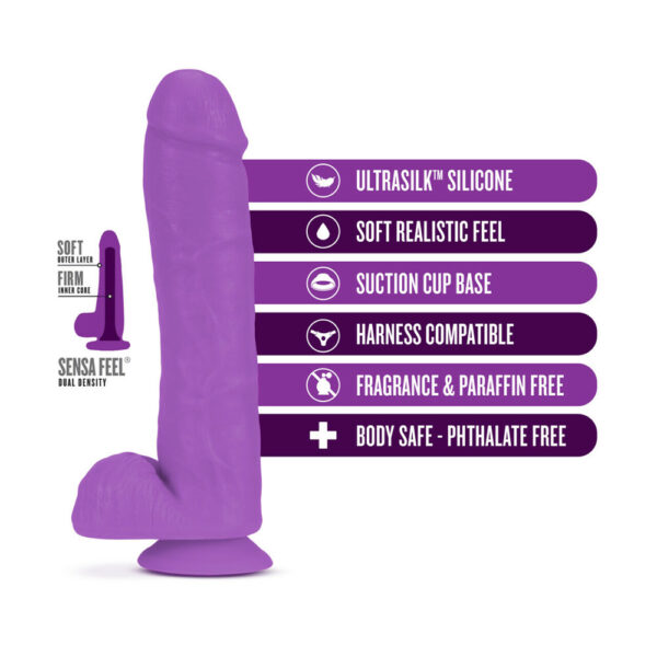 819835024569 3 Neo Elite 11" Silicone Dual Density Cock With Balls Neon Purple