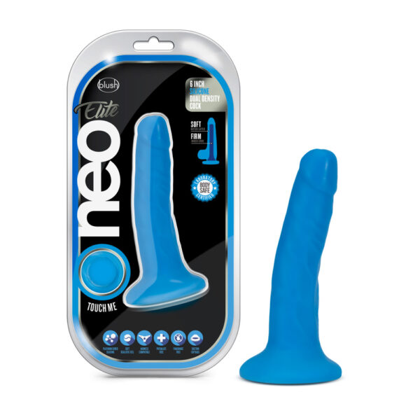 819835024811 Neo Elite 6'' Silicone Dual Density Cock Neon Blue