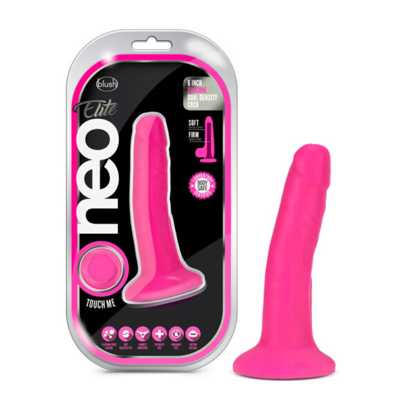 819835024842 Neo Elite 6" Silicone Dual Density Cock Neon Pink