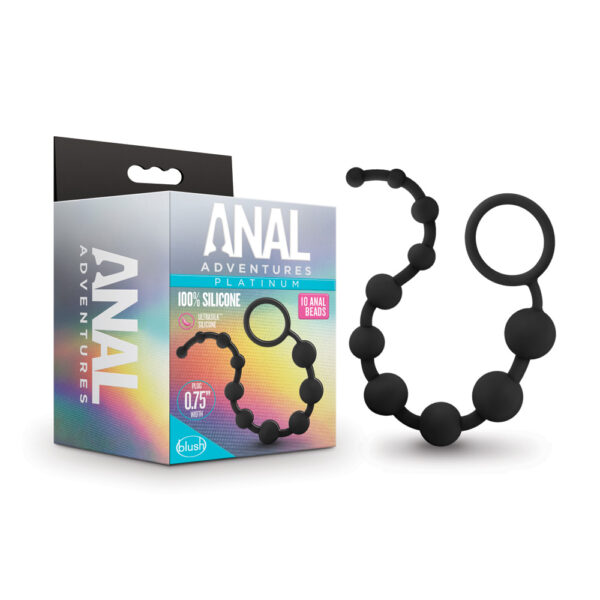 819835025122 Anal Adventures Platinum Silicone 10 Anal Beads Black