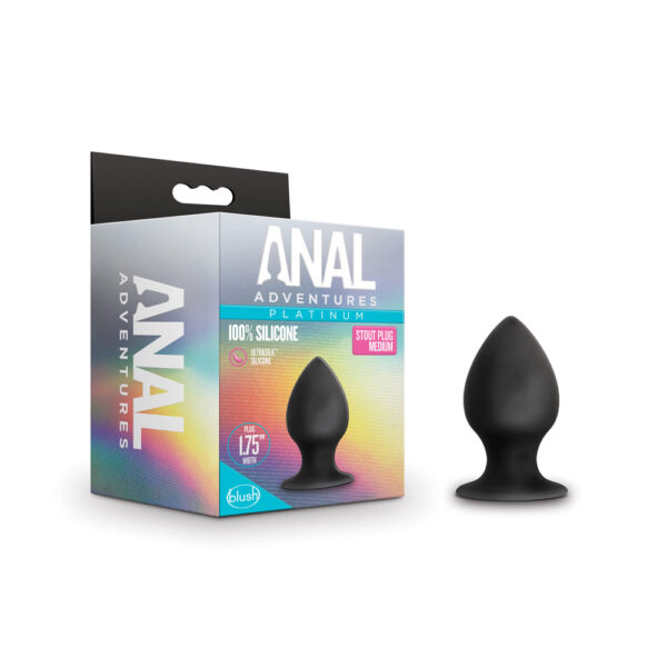 819835025160 Anal Adventures Platinum Silicone Anal Stout Plug Medium Black