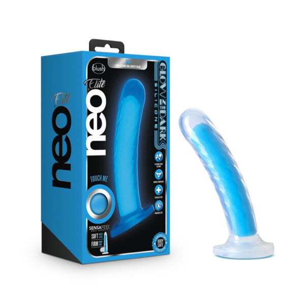 819835025207 Neo Elite Glow In The Dark Tao 7" Silicone Dual Density Dildo Neon Blue