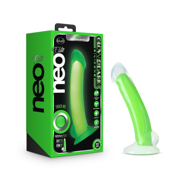 819835025214 Neo Elite Glow In The Dark Omnia 7" Silicone Dual Density Dildo Neon Green