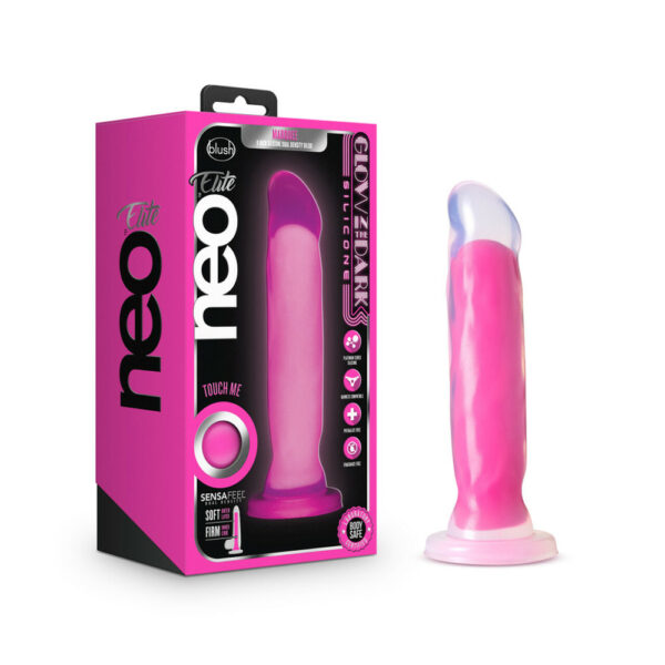 819835025221 Neo Elite Glow In The Dark Marquee 8" Silicone Dual Density Dildo Neon Pink