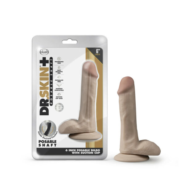 819835025351 Dr. Skin Plus 6" Posable Dildo With Balls Vanilla