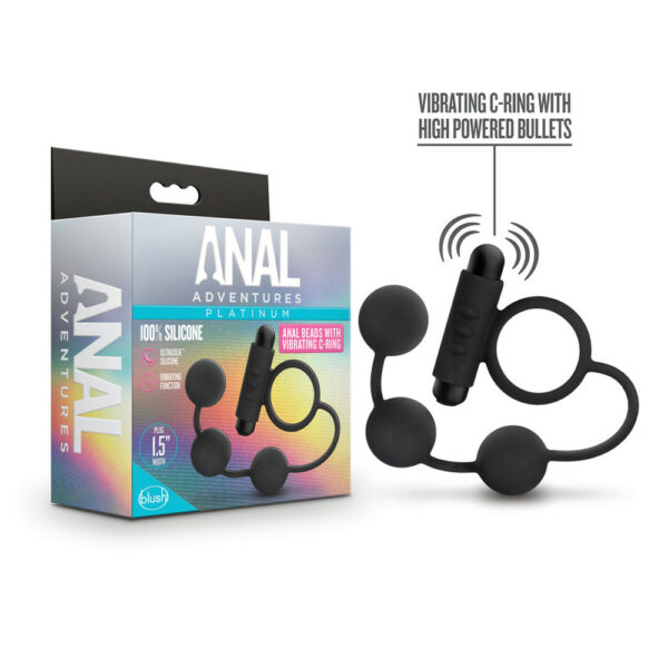 819835026518 Anal Adventures Platinum Silicone Anal Beads With Vibrating C-Ring Black