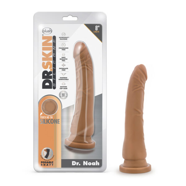 819835026655 Dr. Skin Silicone Dr. Noah 8" Dong With Suction Cup Mocha