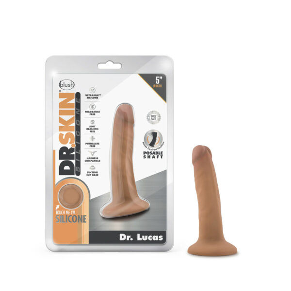 819835026679 Dr. Skin Silicone Dr. Lucas 5" Dong With Suction Cup Mocha