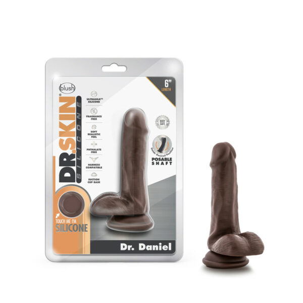 819835026686 Dr. Skin Silicone Dr. Daniel 6" Dildo With Suction Cup Chocolate