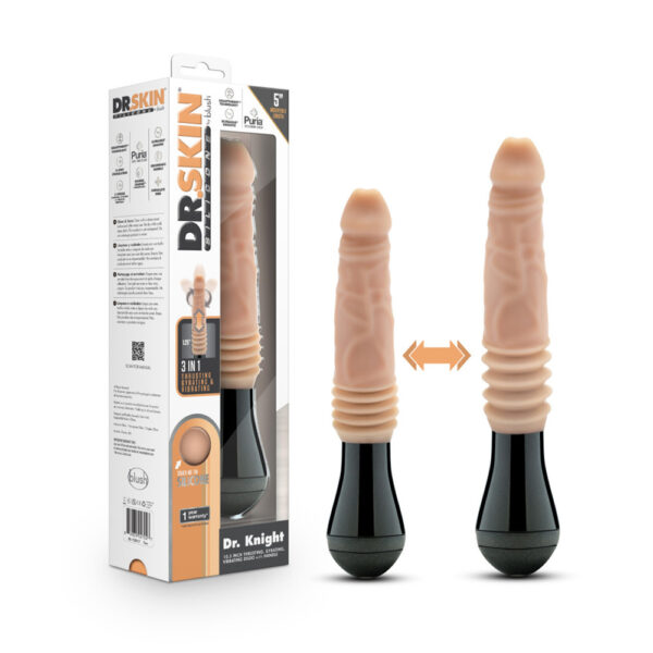 819835026921 Dr. Skin Silicone Dr. Knight Thrusting Gyrating Vibrating Dildo Beige