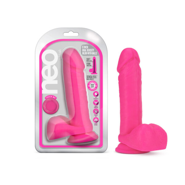 819835027034 Neo 8" Dual Density Dildo Neon Pink