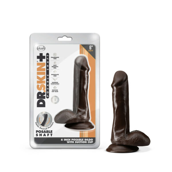 819835027683 Dr. Skin Plus 6" Posable Dildo With Balls Chocolate