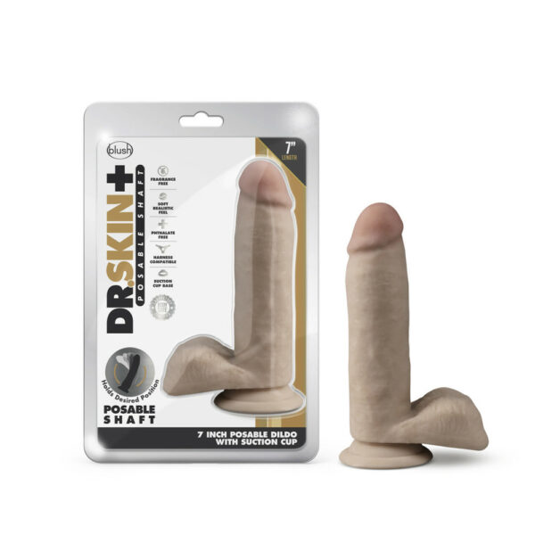 819835027690 Dr. Skin Plus 7" Posable Dildo With Balls Vanilla