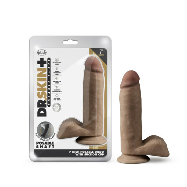 819835027706 Dr. Skin Plus 7" Posable Dildo With Balls Mocha