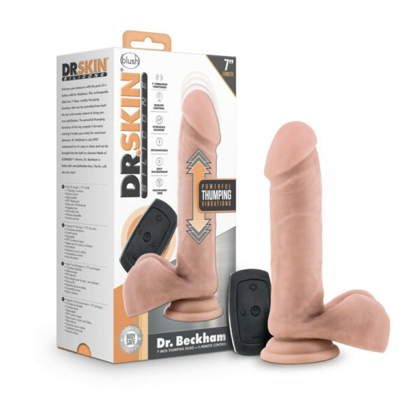 819835027782 Dr. Skin Silicone Dr. Beckham 7" Thumping Dildo With Remote Control Vanilla