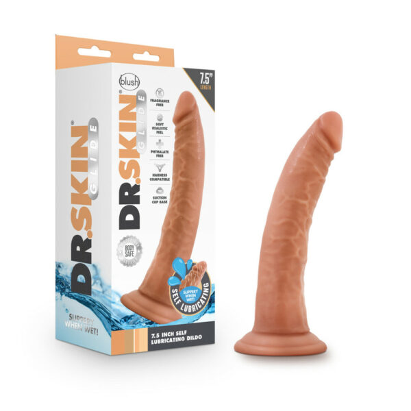 819835027911 Dr. Skin Glide 7.5" Self Lubricating Dildo Mocha