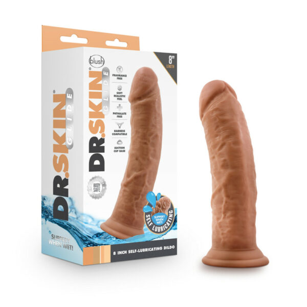 819835027973 Dr. Skin Glide 8" Self Lubricating Dildo Mocha