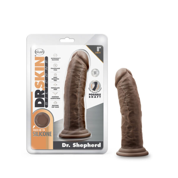 819835028000 Dr. Skin Silicone Dr. Shepherd 8" Dildo With Suction Cup Chocolate