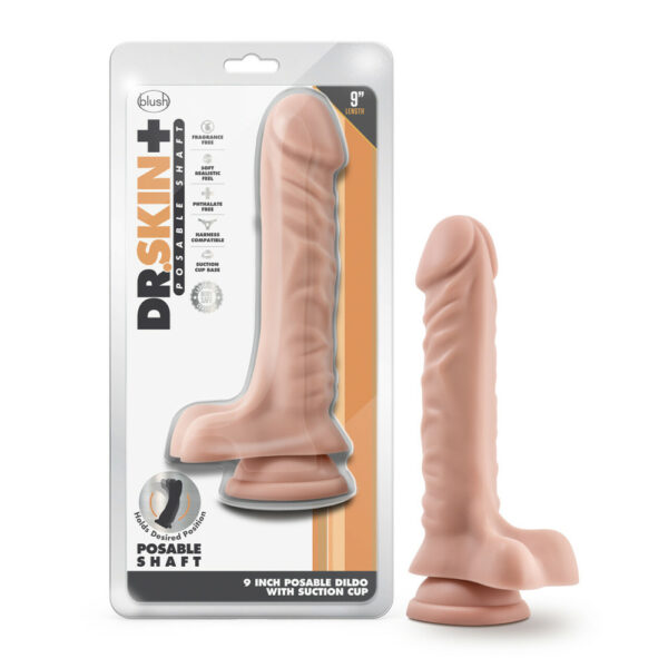 819835028246 Dr. Skin Plus 9" Posable Dildo With Balls Vanilla