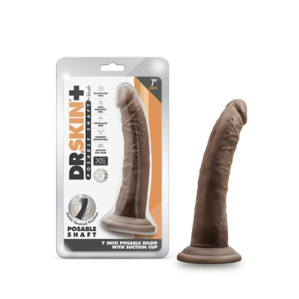 819835028451 Dr. Skin Plus 7" Posable Dildo Chocolate