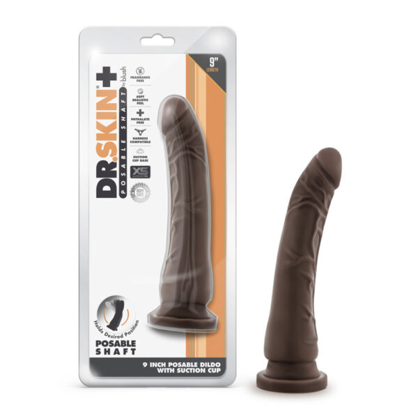 819835028499 Dr. Skin Plus 9" Posable Dildo Chocolate