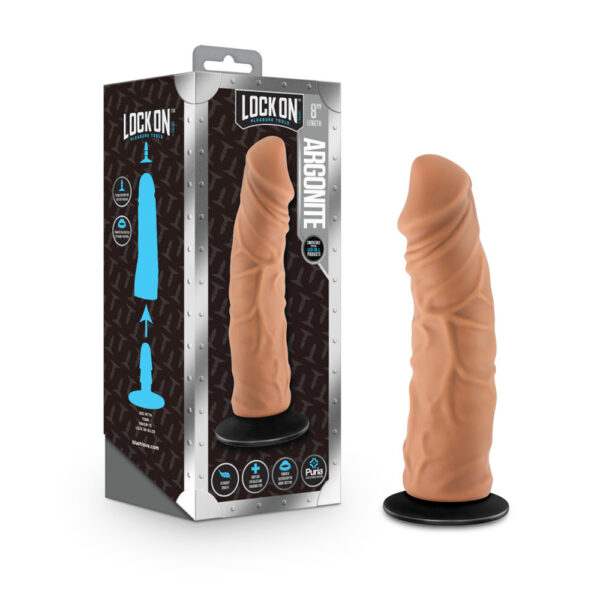 819835028789 Lock On Argonite 8'' Dildo With Suction Cup Adapter Mocha