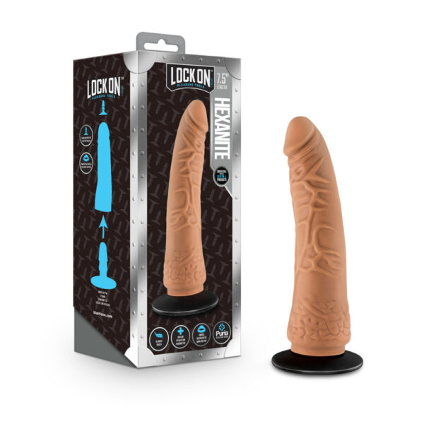 819835028796 Lock On Hexanite 7.5'' Dildo With Suction Cup Adapter Mocha