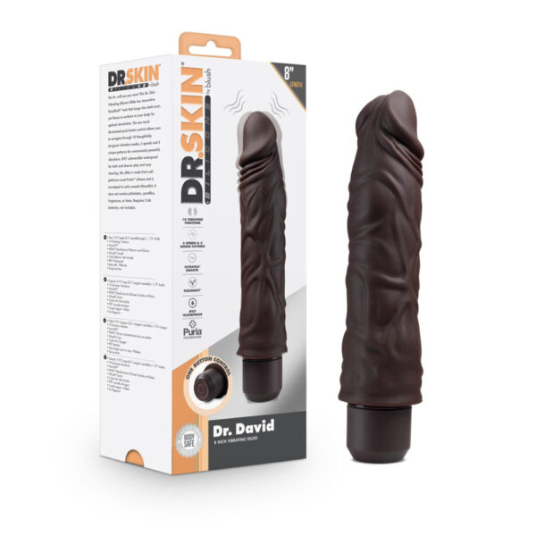 819835029014 Dr. Skin Silicone Dr. David 8'' Vibrating Dildo Brown