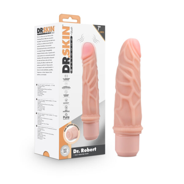 819835029021 Dr. Skin Silicone Dr. Robert 7'' Vibrating Dildo Beige