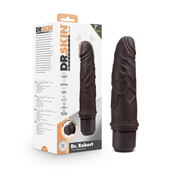 819835029038 Dr. Skin Silicone Dr. Robert 7'' Vibrating Dildo Brown