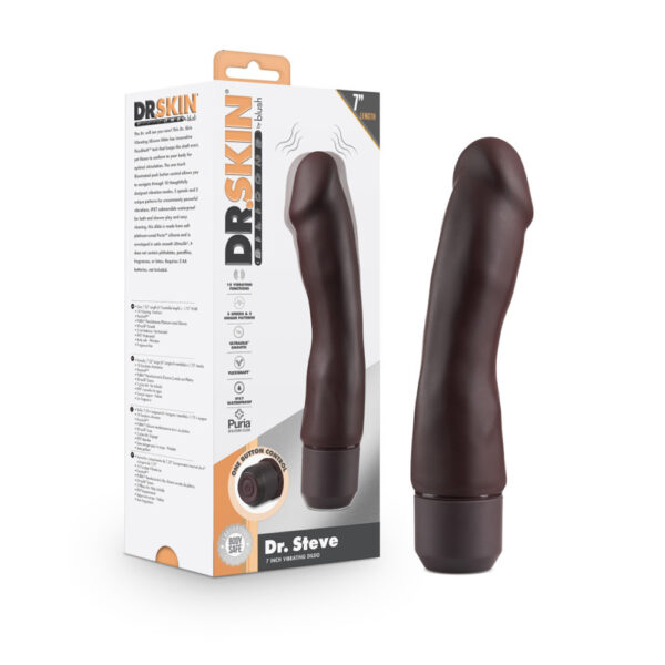 819835029076 Dr. Skin Silicone Dr. Steve 7'' Vibrating Dildo Brown