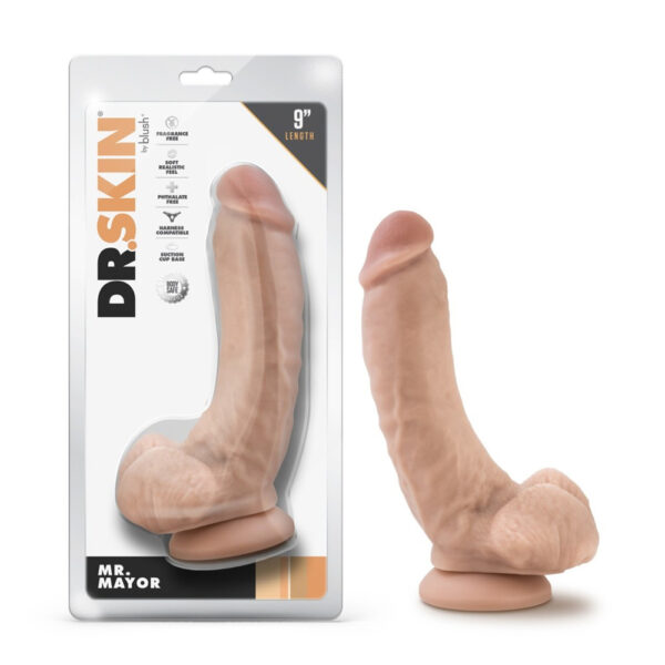 819835029380 Dr. Skin Mr. Mayor 9" Dildo With Balls Beige