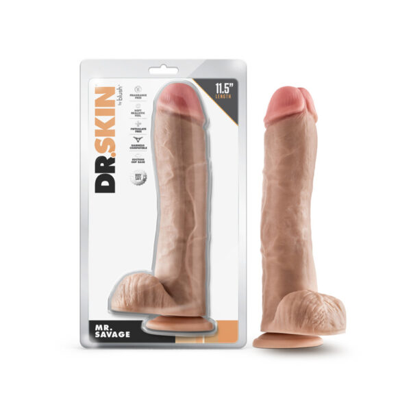 819835029410 Dr. Skin Mr. Savage 11.5" Dildo With Balls Beige