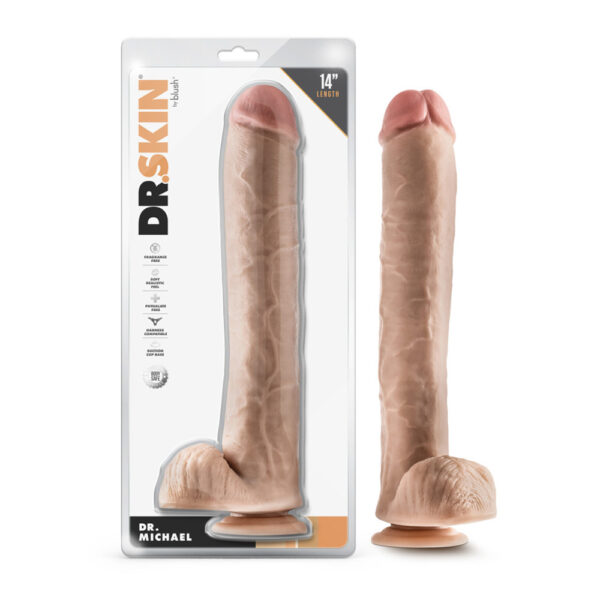 819835029434 Dr. Skin Dr. Michael 14" Dildo With Balls Beige