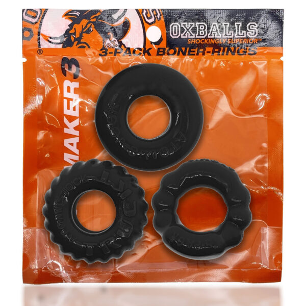 840215121684 Bonemaker 3-Pack Cockring Kit Black