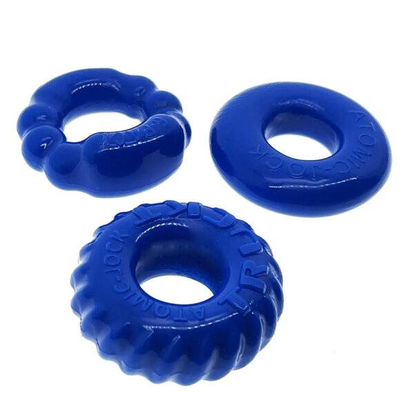 840215121707 2 Bonemaker 3-Pack Cockring Kit Pool Blue