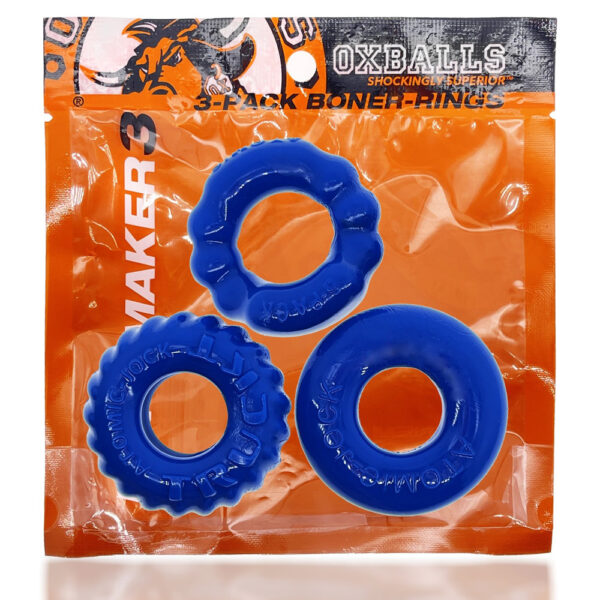 840215121707 Bonemaker 3-Pack Cockring Kit Pool Blue