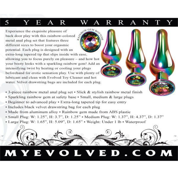 844477018539 3 Rainbow Metal Plug Set