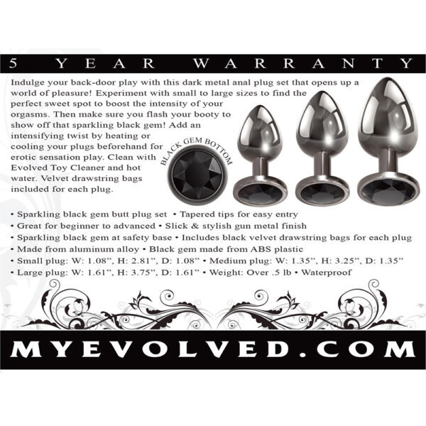 844477018577 3 Black Gem Anal Plug Set