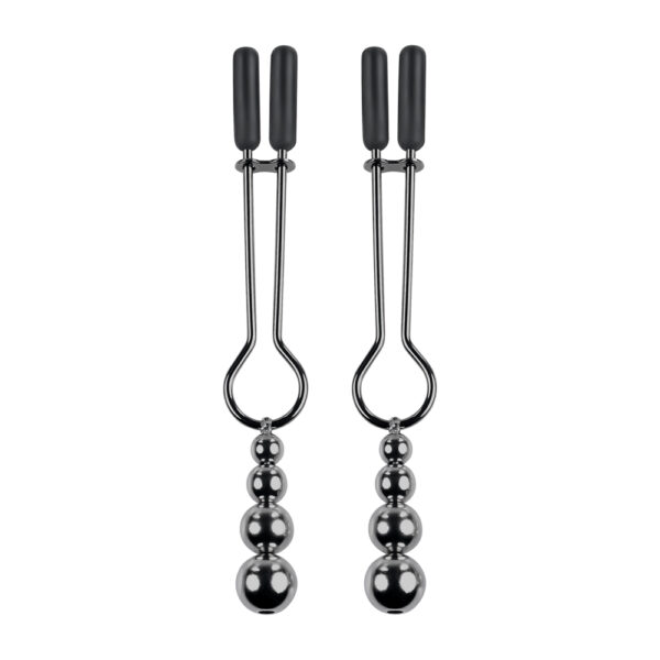 844477023915 2 Beaded Nipple Clamps Black Chrome