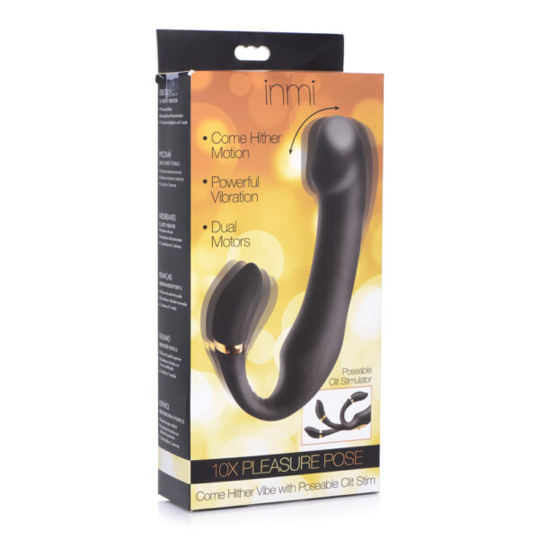 848518042200 Inmi 10X Pleasure Pose Come Hither Silicone Vibrator With Poseable Clit Stimulator