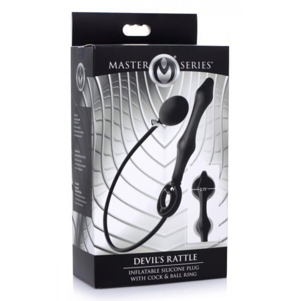 848518042590 Master Series Devils Rattle Inflatable Silicone Anal Plug With Cock And Ball Ring