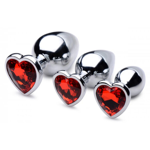 848518042927 2 Booty Sparks Red Heart Gem Anal Plug Set