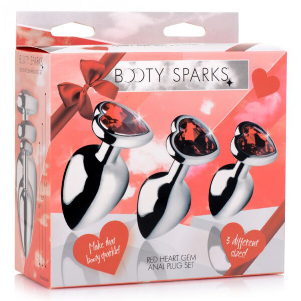 848518042927 Booty Sparks Red Heart Gem Anal Plug Set