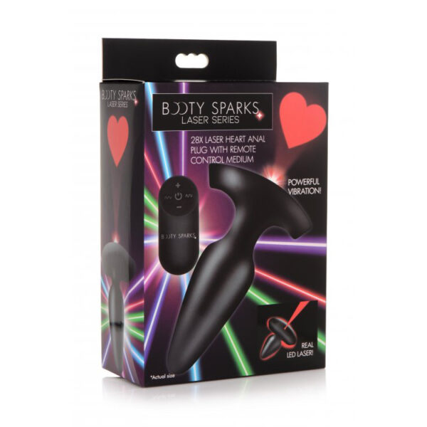 848518045256 Booty Sparks 28X Laser Heart Silicone Anal Plug With Remote Medium