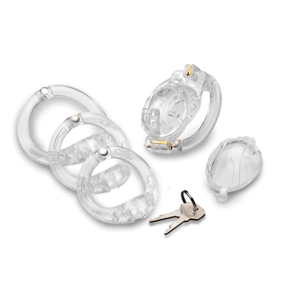 848518046314 3 Master Series Ms Custom Lockdown Locking Customizable Chastity Cage Clear